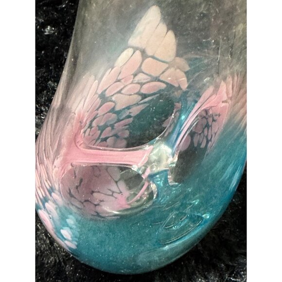 Hand-Blown Glass Vase With Pink & Blue Floral Design Unique Signed - Picture 5 of 10